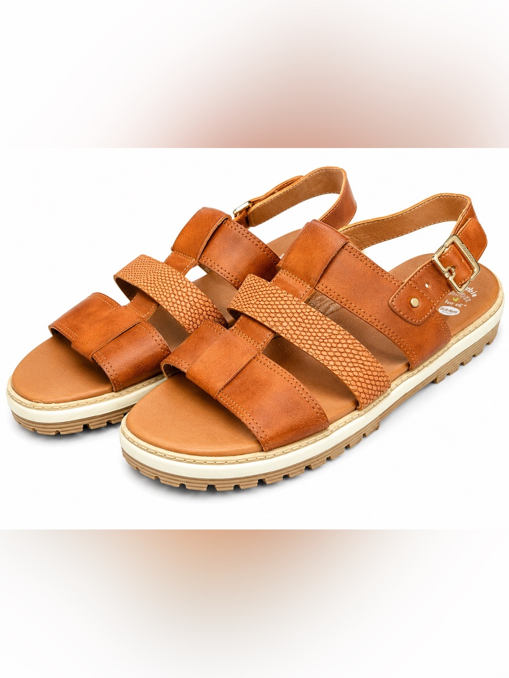 Dr. Scholl’s Cognac Fisherman Sandals Lug Sole Coastal Grandma Comfort Sz 8